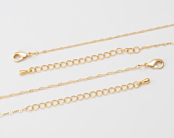 1PC - Collar de cadena con acabado de eslabón ovalado de 16"+2", cadena en forma de mini concha, collar minimalista de oro pequeño, chapado en oro real de 14K [NT0067-PG]