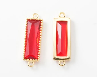 1PC - Garnet Glass, Square Connector Charms, Glass Connectors, Rectangle Pendant (Parallel) 14K Gold Plated [G0057-PGGN]