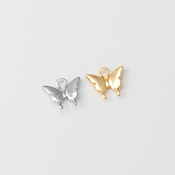 6PCS - Butterfly charm, Gold Butterfly Pendant, Dangle Butterfly Charms, Real 14K Gold & Rhodium Plated [P1513]