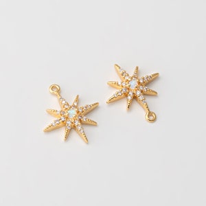 2PCS - Opal Star Pendant, Cubic Dangle Star charms, Charm for Jewelry Making, Charm For Necklace, Real 14K Gold Plated [G0302-PG]