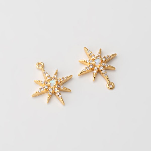 1PC - Pendentif étoile en opale, breloques étoiles cubiques, breloques pour fabrication de bijoux, breloques pour collier, véritable plaqué or 14 carats [G0302-PG]