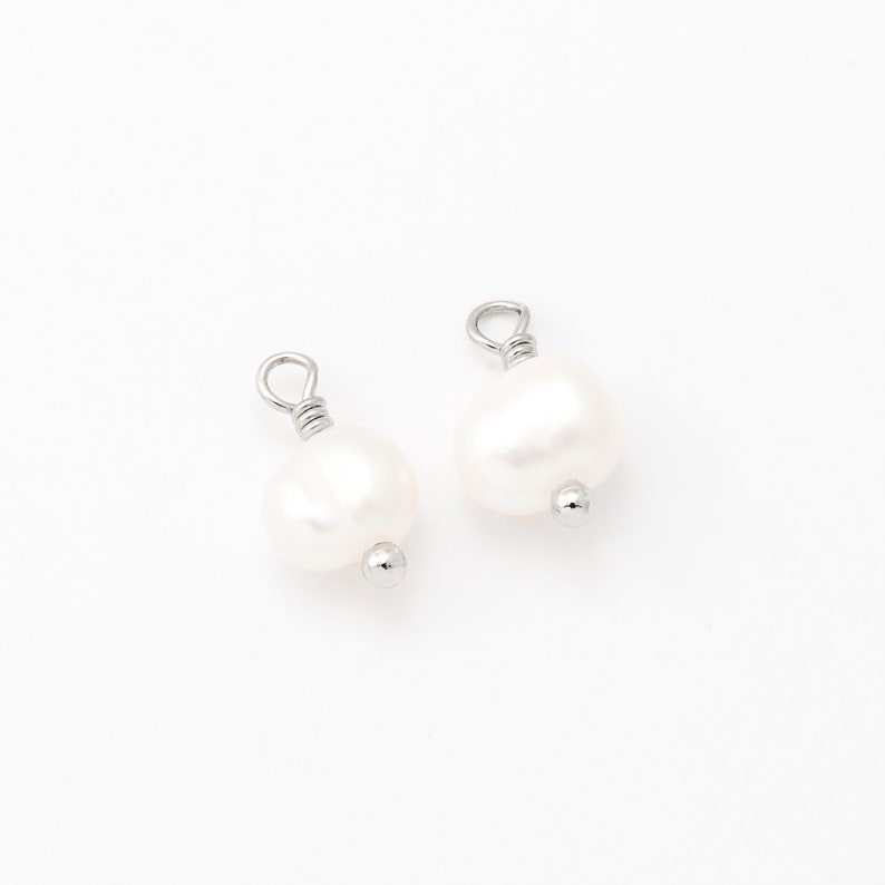 4,20PCS Tiny Fresh water Pearl Dangle Pendant, Tiny pearl charm, Making jewelry, Charm, Real 14K Gold & Rhodium Plated P0952 Rhodium