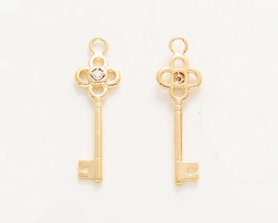 Key Pendant CZ Key Charm 14K Gold 