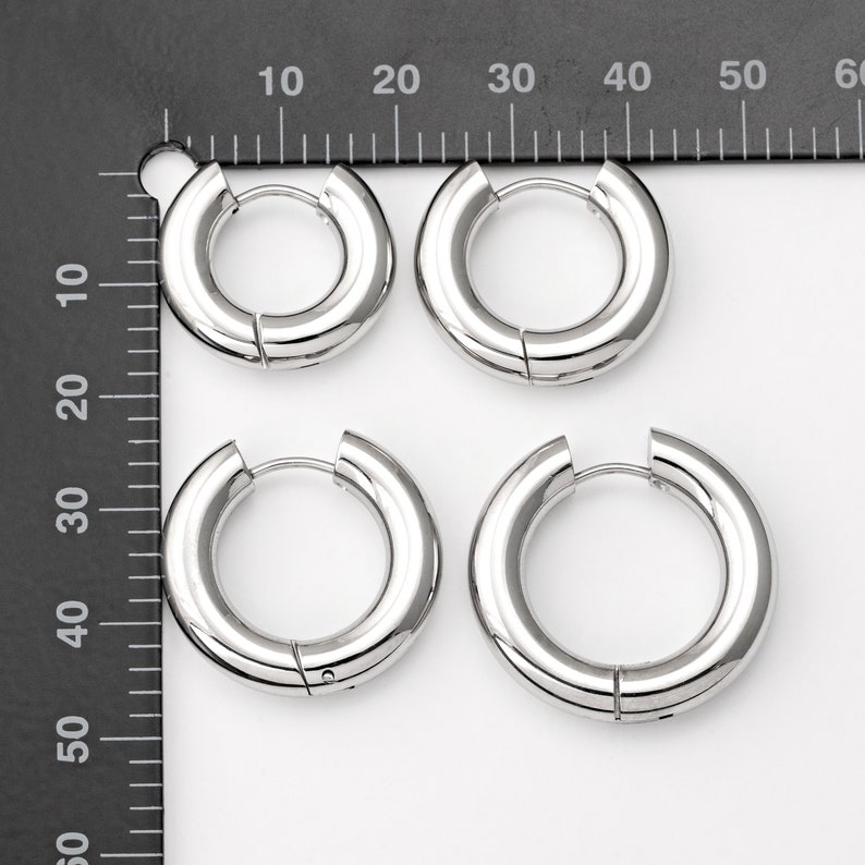 2PCS Pendientes redondos de aro Huggie de 10,12,14,16 mm, aros de acero de 5 mm de espesor, acero inoxidable 316, chapado al vacío de alta calidad H00995 imagen 7