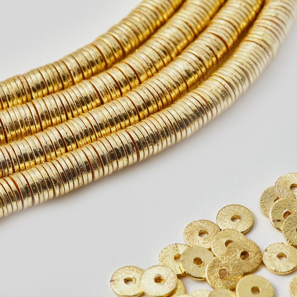 8" Heishi Disc Beads, Brushed Gold Gold Plated, Flat disc spacer Beads, Metal Spacer Beads, gold beads, Natural Metallic Plated [CB0072]