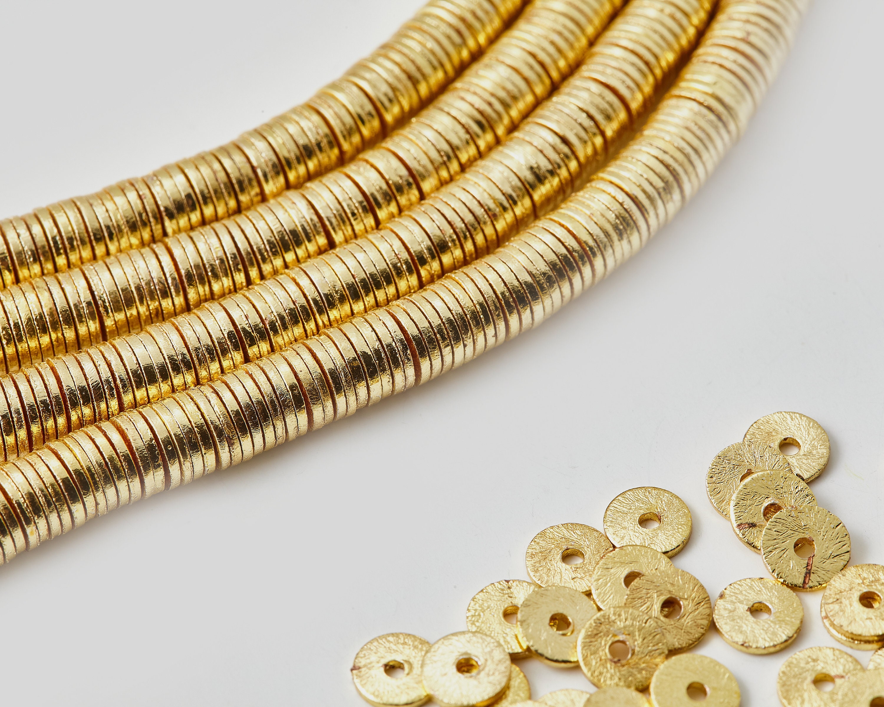8mm Gold double disc beads, bracelet beads heishi beads, spacer beads, –  Swoon & Shimmer