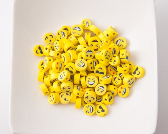 NEW 100 pieces Polymer Clay Beads 9 mm SMILING SUN Red Yellow Blue 