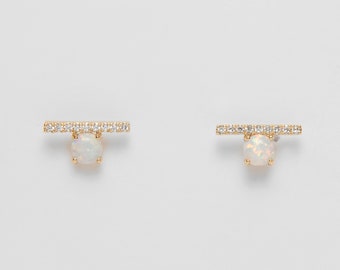 4PCS - Gold Opal Cubic Bar Stud Earrings, Gold Clear Opal Posts, Opal CZ Long Bar Earrings, Real 14K Gold Plated [AA0295-PG]
