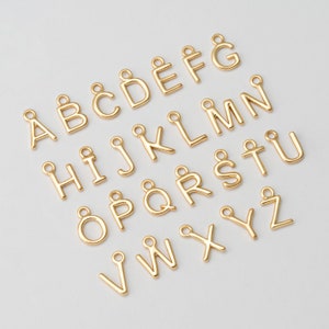 4PCS - Gold Initial Charms, A to Z Alphabet Brass Pendant, Personalized Letter Dangle Charm, Real 14K Gold Plated [P1115 01-PG]