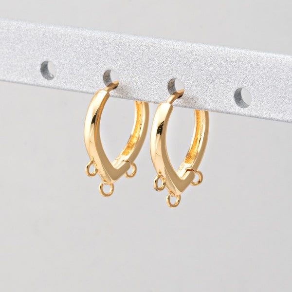 4PCS - Gold Oval Hoop Earring, 3 oop Oval Huggies Hoop Jewelry Earrings, Gold Hoop Earrings, Real 14K Gold Plated [E0787-PG]