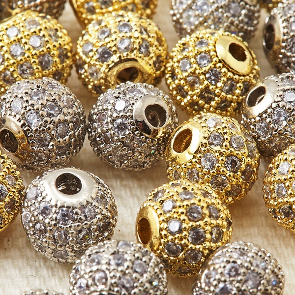 1PC - Perles de boule rondes, perles de boule rondeS CZ Micro Pave, perles de pavé de zircone cubiques, perles de boule Shamballa [CB0124]