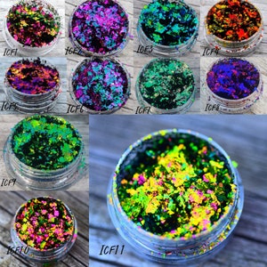 Duufin 54 Colors Pigment Nail Powder Colorful Luminous Powder Iridescent  Glitter Pearlescent High Gloss Nail Powder Halo Powder Nails Pigment for  Nail