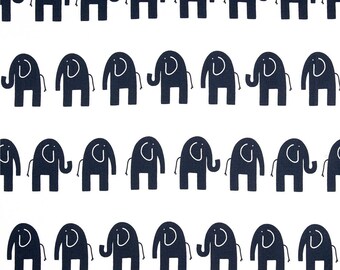 Elephant Fabric, Baby Fabric, Kids Fabric, Navy Blue/White Safari/Jungle, Animal/HomeDecor/Nursery/Quilt/Diy/Sewing/Craft Supplies