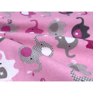 Elephant Flannel, Flannel Fabric, Kids Fabric, Baby Fabric, Nursery, Crib, Pink Flannel, Quilting Fabric, Blanket, Throw, Yard, Half Yard