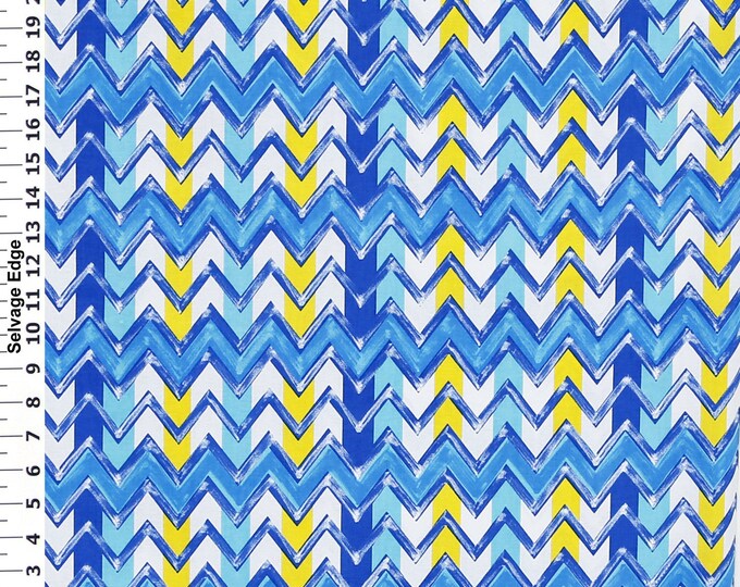 Chevron Fabric Blue/yellow/white Cotton Zig Zag/stripe Etsy