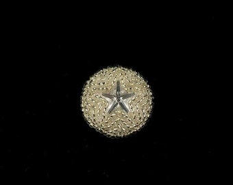 5 30mm Round Silver Beaded Crystal Star Shank Button