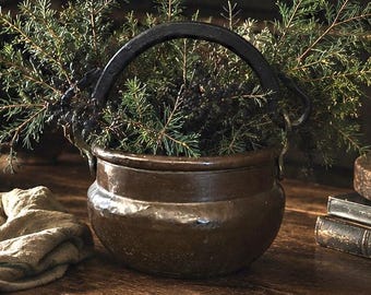 Vintage Primitive Antique Copper Cauldron Pot