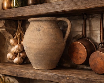 Antique Rustic European Pottery Pitcher