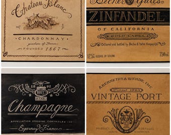 Vintage Wine Label Print on Canvas, Choice, Champagne, Port, Zinfandel, Blanc, Chateau