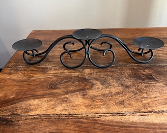 Vintage Iron Metal Black Scroll Candelabra