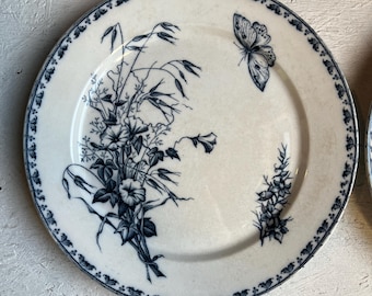 Blue Antique French Ironstone Terre de Fer Transferware Plate "CARMEN" Pattern