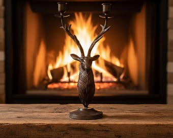 Vintage Bronze Stage Deer Candelabra