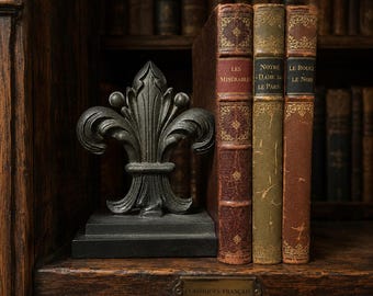 Set of 2 Vintage Heavy Black Fleur de Lis Bookends