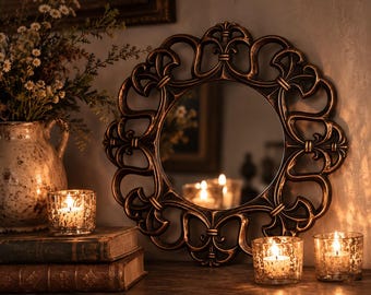 Vintage Antiqued Gold Mirror, Gallery Wall, Tablescape, Mirrored Tray