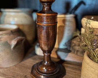 English Antique Turned Wood Candlestick