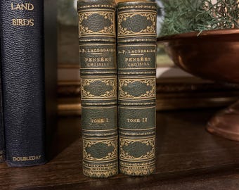 Antique French Green Leather Mini Books 1879, 2 Volumes