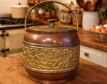 Vintage English Copper and Brass Biscuit Barrel