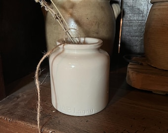 Antique Vintage French Stoneware LAB Lagny Mustard Jar