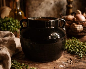 Vintage Black Glazed Bean Pot
