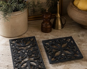 Vintage Metal Scrollwork Trivet, Square, Rectangle