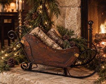 Vintage Winter Sleigh, Wood and Metal, Holiday Decor