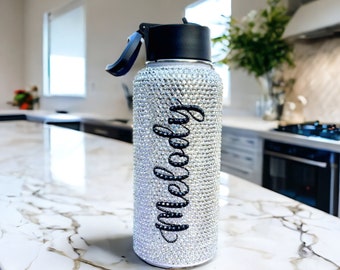 Bling water bottle personalized, Rhinestone crystal water bottle, Tumbler with straw and crystals, Water bottle personalized bling BOT