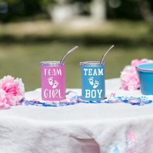 Gender reveal party cups, Baby party favors, Boy Girl decorations supplies & decor, unique gender reveal ideas, 3oz Mini tumbler shot glass image 1