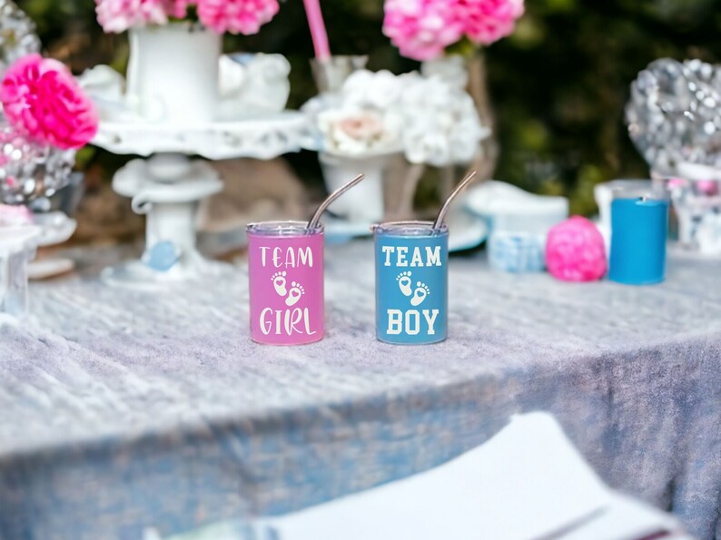 Gender reveal party cups, Baby party favors, Boy Girl decorations supplies & decor, unique gender reveal ideas, 3oz Mini tumbler shot glass image 2