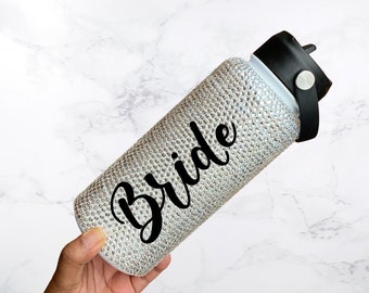 Bride Wedding Gift, Custom Bedazzled Rhinestone Water Bottle, Bridal Shower Gift