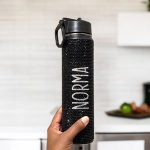 Personalized Bedazzled Insulated Stainless Steel Tumbler with Straw. 32oz Rhinestone Bling Water Bottle Crystallized Fitness Motivation Gift