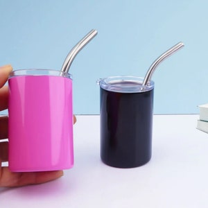 Vaso de chupito de 3 oz con pajita y tapa, Vaso de chupito mini, Vaso pequeño de acero inoxidable, Vasos aislados, Vasos de 3 oz, Vaso pequeño