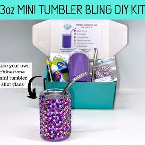 DIY Tumbler Bling Kit for 3oz mini shot glass cup with SS16/4mm glass rhinestones, tools/supplies. Bedazzle craft cup kit by Bling of Boston