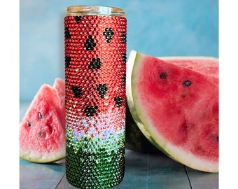 20oz rhinestone tumbler with straw |Insulated bling tumbler |Bedazzled studded tumbler |Stainless steel tumbler |Watermelon Design