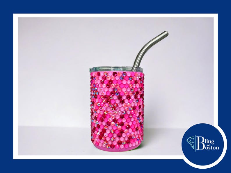 DIY Tumbler Bling Kit for 3oz mini shot glass cup with SS16/4mm glass rhinestones, tools/supplies. Bedazzle craft cup kit by Bling of Boston Pink