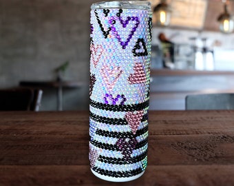 20 oz tumbler with straw |Insulated bling tumbler for gift |Rhinestone studded tumbler |Stainless steel tumbler |Valentines Gift with hearts