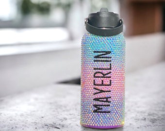 32oz water bottle with rhinestones, stainless steel bling rhinestone tumbler, bedazzled water bottle with straw BOT