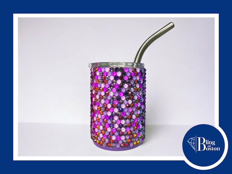 DIY Tumbler Bling Kit for 3oz mini shot glass cup with SS16/4mm glass rhinestones, tools/supplies. Bedazzle craft cup kit by Bling of Boston Purple