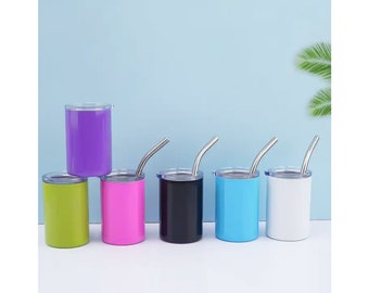 Mini vaso de acero inoxidable de 3 oz con tapa y pajita