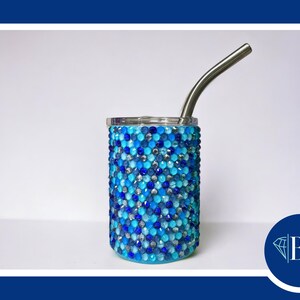 DIY Tumbler Bling Kit for 3oz mini shot glass cup with SS16/4mm glass rhinestones, tools/supplies. Bedazzle craft cup kit by Bling of Boston Blue