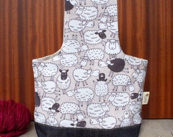 Wrist Knitting Project Bag With Funny White And Black Sheep Print